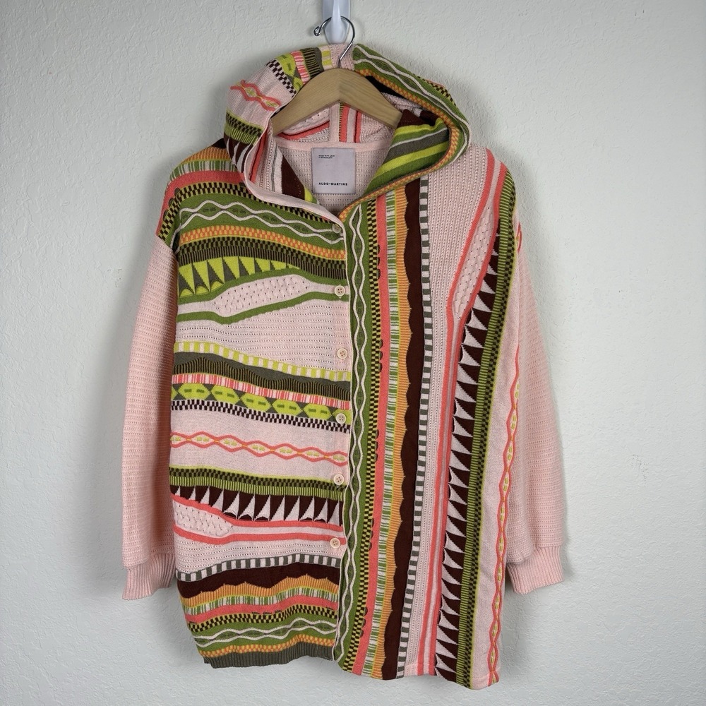 Aldo Martins Womens S 3D Knit Cardigan Oversized Biggie Cosby Hooded Asymmetric